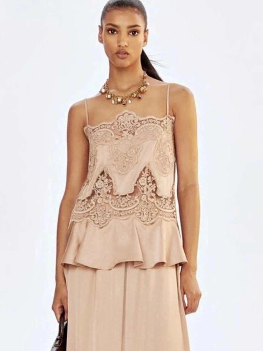 H&M Lace Detail Peplum Camisole in Pink Size Small Like New